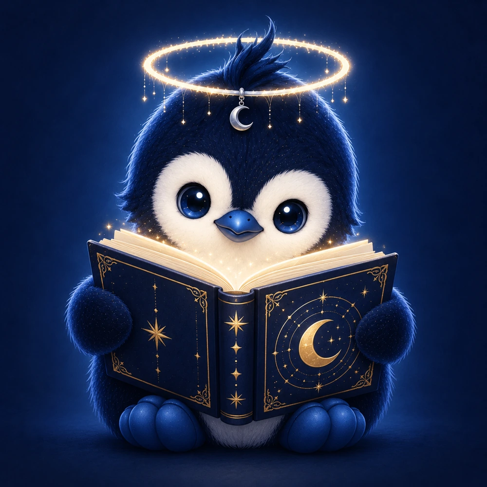 Pingo reading a glowing storybook